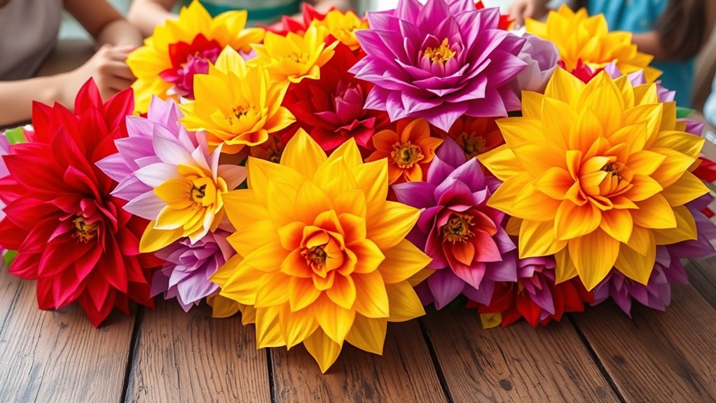 colorful layered tissue flowers