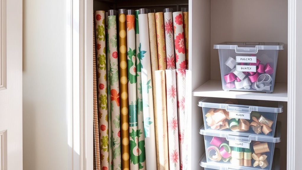 organized wrapping supplies storage