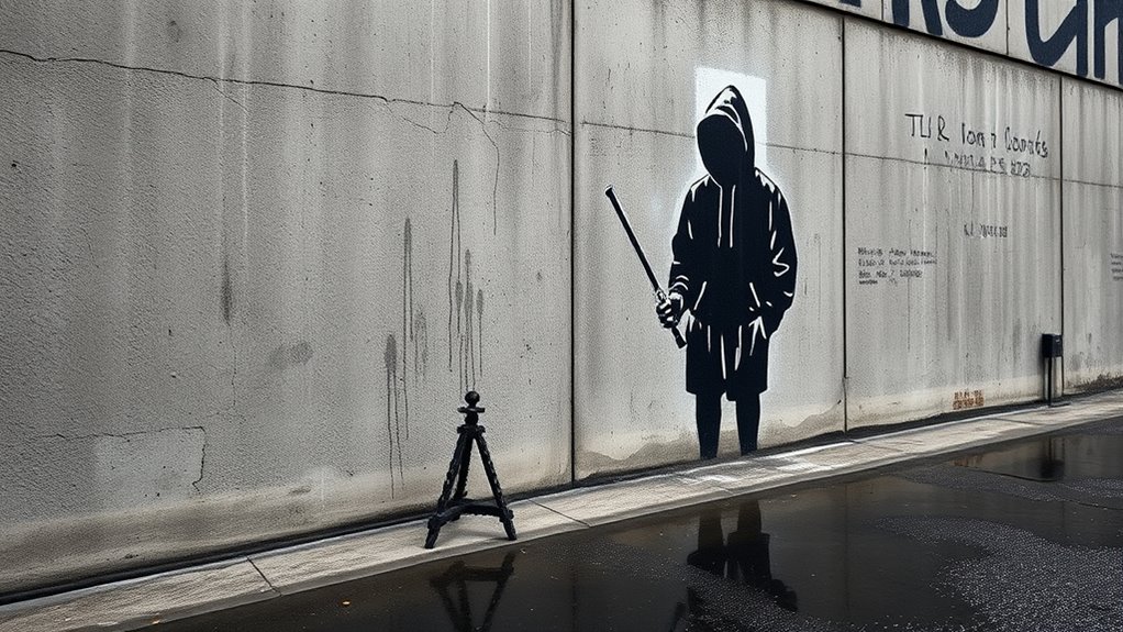 stenciling layered urban backdrop